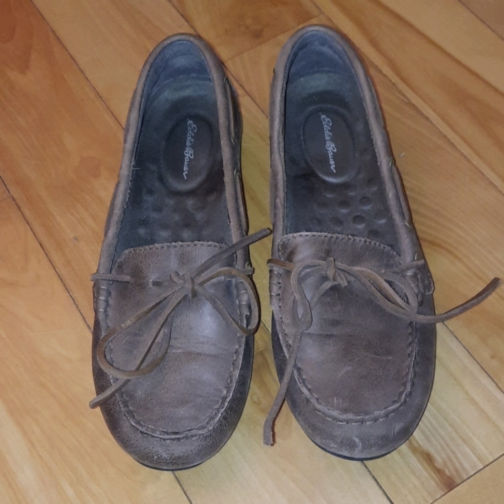 Brown leather loafers